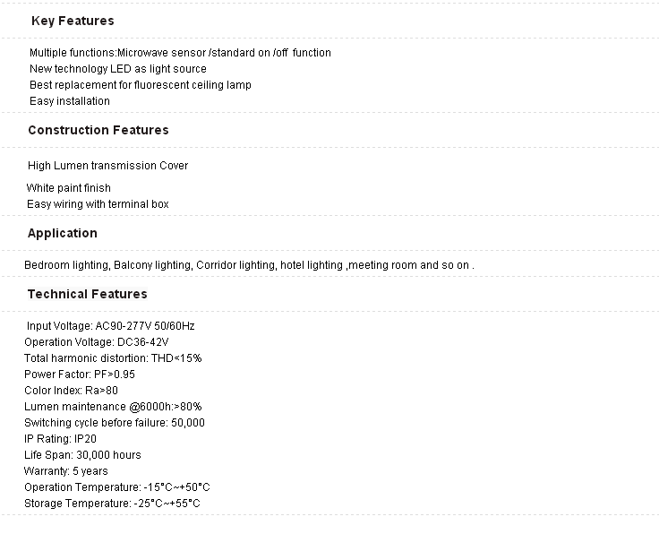 4000k 5000k Led Ceiling Light with Micro-wave Sensor 4000k 5000k Led Ceiling Light with Micro-wave Sensor